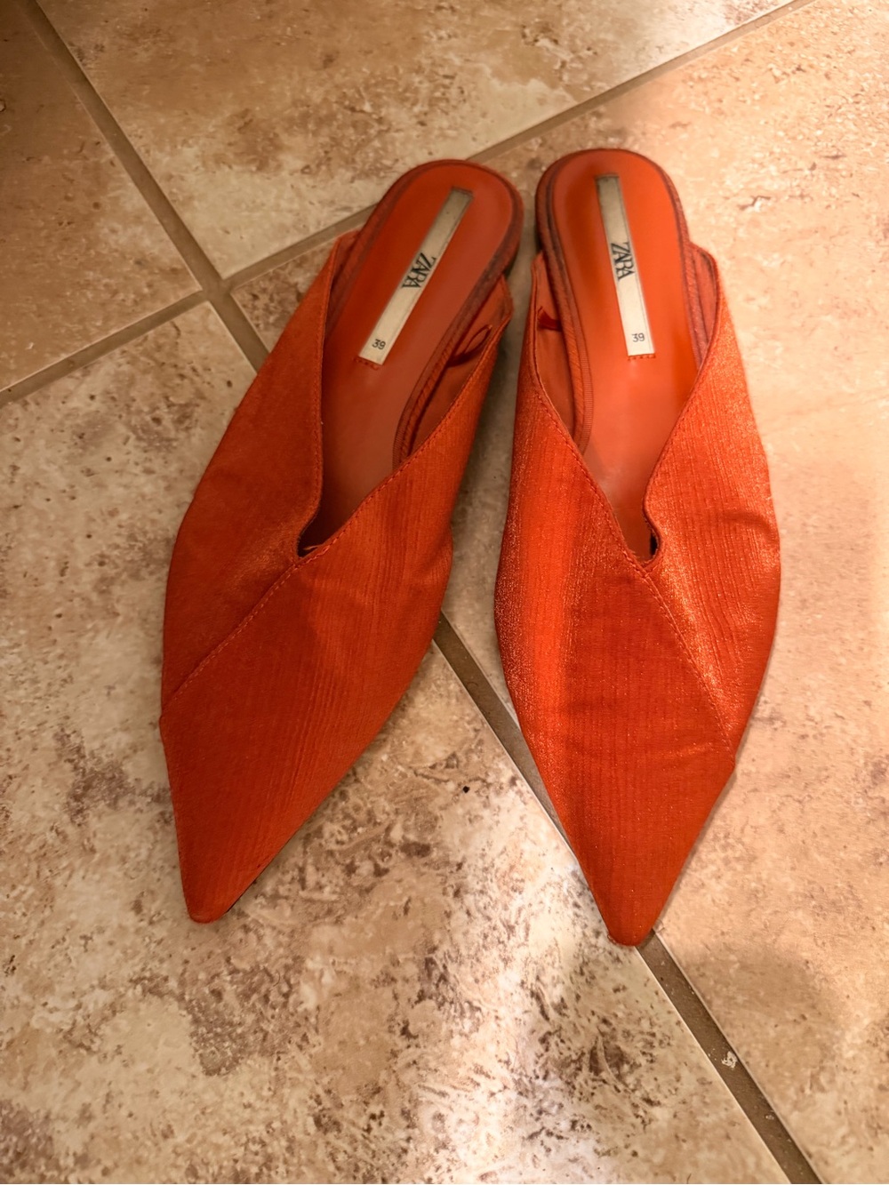ZARA Orange Pointed Slip-On Mules